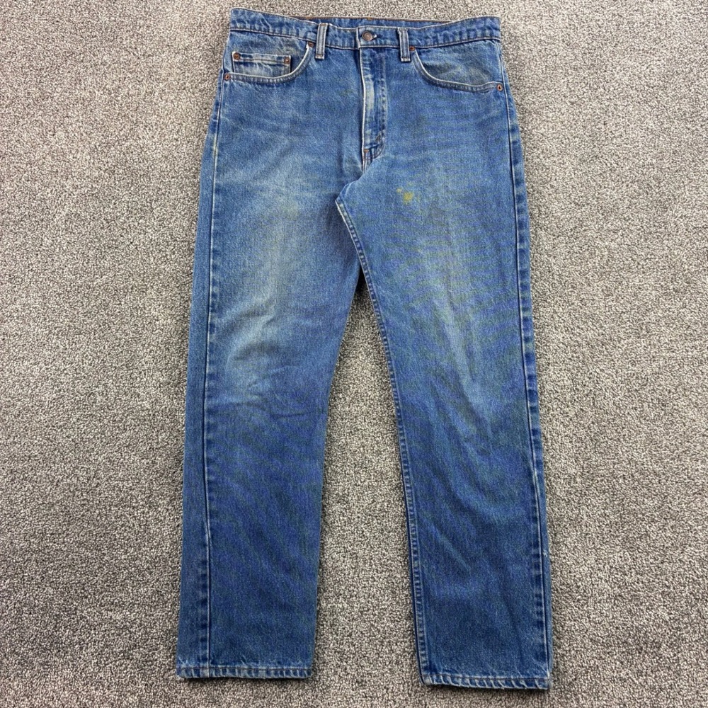 Vintage Levi's 505 Jeans Mens 34x32 Blue Denim Straight Whiskers Faded USA Made